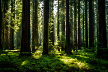 Obraz premium Majestic Cedar Forest: A Symphony of Green Shades and Sublime Tranquility