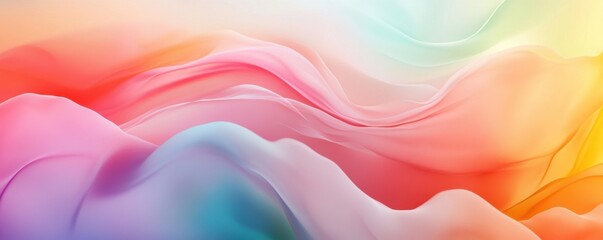 Fototapeta premium Abstract flowing fabric in pastel gradient shades of pink, orange, and blue