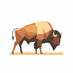 flat A majestic bison grazing on a grassy plain. vector © noy