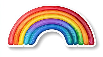 Rainbow sticker, white background, vinyl or digital art. LGBTQ color, decoration clipart, emoji pride illustration, creative template