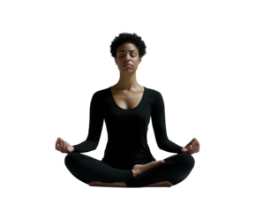Person meditating with soft lighting. PNG transparent.