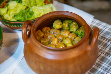 fresh traditional Romanian food served in a rustic restaurant from the Republic of Moldova.