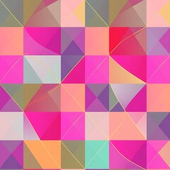 Obraz premium Abstract Geometric Pattern in Vibrant Hues: A captivating abstract background with a playful mix of colorful squares and triangles, boasting a dynamic, modern feel.