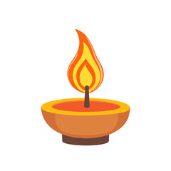 An indian close-up of a clay diya with a flickering flame. vector