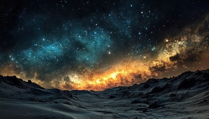 Fototapeta premium Starry Night Sky Over Desolate Alien Landscape