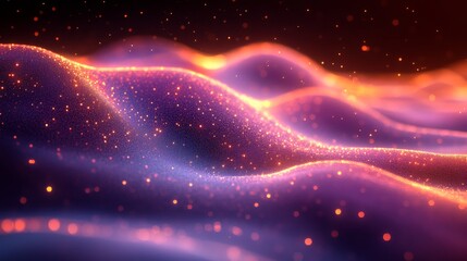 Obraz premium Colorful Abstract Waves Illuminated by Glowing Particles in a Dark Space, Creating a Mesmerizing Visual Effect for Digital Art Lovers and Designers