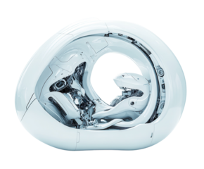 A compact robot designed for daily household tasks, pure flat white background. PNG transparent.