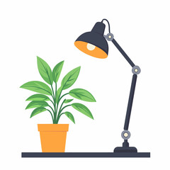  simple An office plant next to a desk lamp. vector