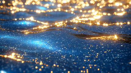 A radiant ocean of light named Ladesha with glowing waves that shift between sapphire and gold.