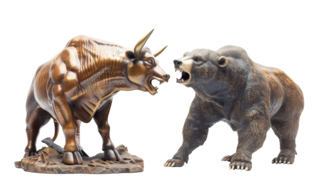 bear bull market black white background, isolated, png, transparent, clipart, transparent background, cutout cut-out