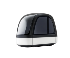 A sleek futuristic self-driving car, symbolizing innovation, pure flat white background. PNG transparent.