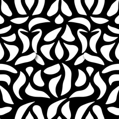 Abstract Floral Black and White Seamless Pattern 