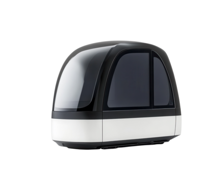 A sleek futuristic self-driving car, symbolizing innovation, pure flat white background. PNG transparent.