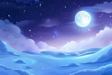Fototapeta premium Night Sky with a Full Moon over a Blue Landscape