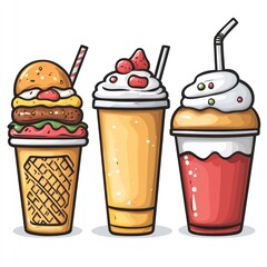 Tasty Treats A Burger And Two Delightful Drinks