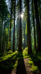 Obraz premium Majestic Cedar Forest: A Symphony of Green Shades and Sublime Tranquility