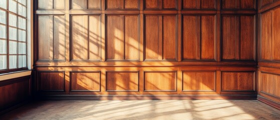 wood paneled walls with a natural wood finish. Wallcovering of wooden, tiled, and square blocks