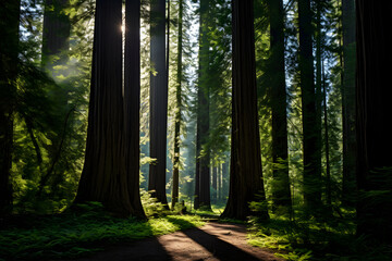 Obraz premium Majestic Cedar Forest: A Symphony of Green Shades and Sublime Tranquility