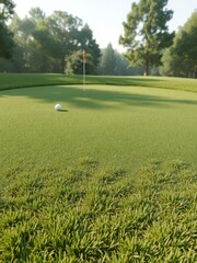 Fototapeta premium Perfectly manicured golf course putting green, lush grass, putting green, green grass