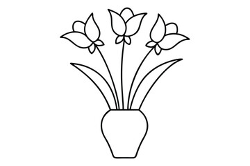 Line art modern illustration of a bouquet of flowers in a vase vector illustration