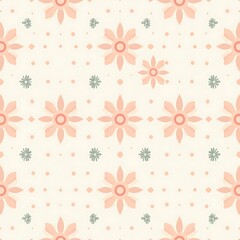 Peach Blossom Pattern: A delicate and charming seamless pattern featuring soft peach blossoms and subtle grey-green accents on a creamy background.