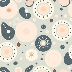 Fototapeta premium Abstract Organic Circles Seamless Pattern: A minimalist yet stylish design featuring abstract organic shapes in soft pastel colors. Perfect for adding a touch of modern art to your projects. 