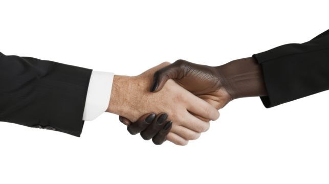 African businessman's hand shaking white businessman's hand, isolated, png, transparent, clipart, transparent background, cutout, cut-out