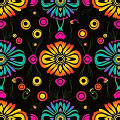 Vibrant Floral Pattern: A mesmerizing tapestry of color, this seamless pattern features bold, stylized flowers in a kaleidoscope of hues. The intricate design evokes a sense of energy, joy.