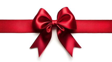 Fototapeta premium Red satin ribbon bow isolated on white background.