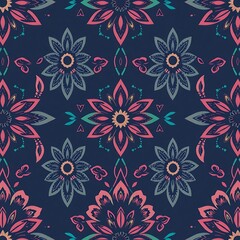 Navy Blue Floral Mandala Pattern 