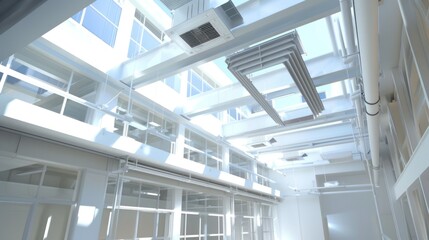 Obraz premium Modern Architectural Atrium: A Study in Light and Structure