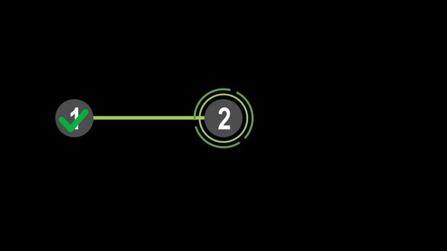 animated 3 step infographic process with green check mark. animation video on alpha channel(transparent) background.