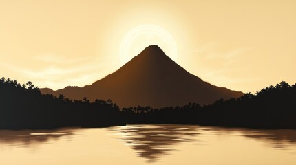 Majestic Volcano Sunset Tropical Landscape