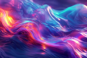 Obraz premium render iridescent neon holographic twisted wave in motion. Vibrant colorful gradient design element for banner, background.