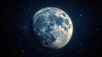 Fototapeta premium The moon shines brightly in the dark sky, amidst a galaxy of stars, showcasing the wonders of the universe and astronomy