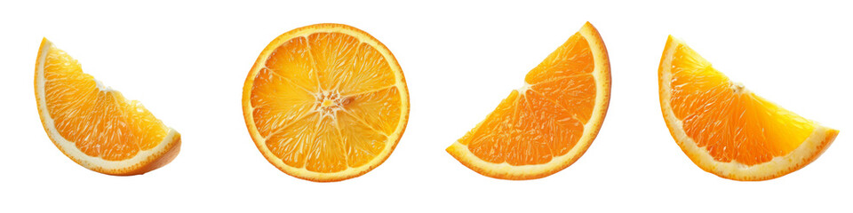 Collection of fresh orange slices isolated on transparent or white background