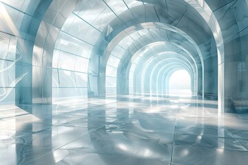 Fototapeta premium abstract futuristic glass architecture with an empty concrete floor,