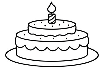 Birthday big cake with candle line art vector illustration