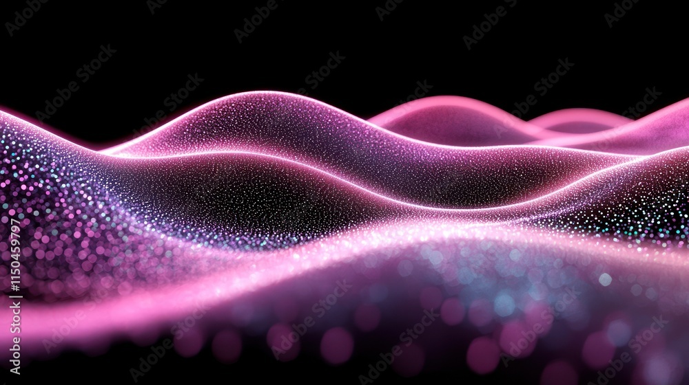 Wall mural Abstract pink and purple glowing wave particles.