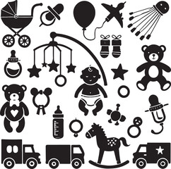  baby toys silhouette vector art