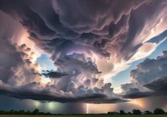 Beautiful Thunderstorm Clouds Fill The Dramatic Sky With A Stunning Heavenly Display.