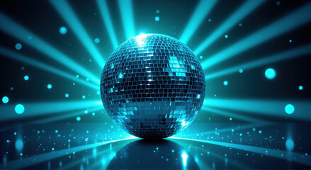 Obraz premium disco ball with bright Teal beams of light creating a dazzling light pattern
