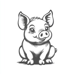 Fototapeta premium Adorable Cartoon Pig Sitting Happily