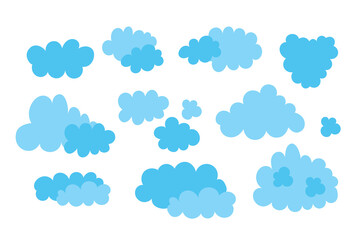 Blue clouds set, cloud icon vector set, different shapes. Clouds collection. Vector art illustration EPS 10 isolated