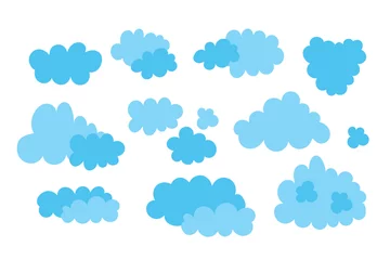 Fotobehang Blue clouds set, cloud icon vector set, different shapes. Clouds collection. Vector art illustration EPS 10 isolated © Kidzkamba