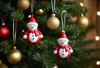 Brightly painted christmas characters in nature-inspired decorations - Traditional holiday style