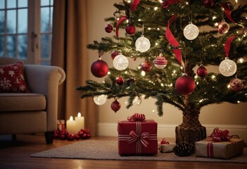 Festive ribbon-tied ornaments in elegant holiday decorations - Intricate craftsmanship style