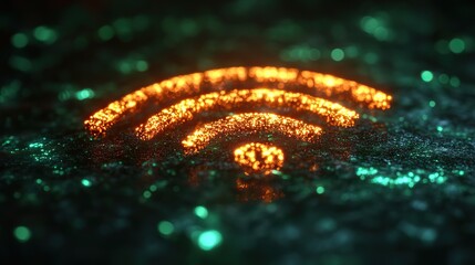 Web 3D graphic and future with internet network, neon green background for connection, cyberspace signal, symbol for communication, online information, data technology for IoT innovation