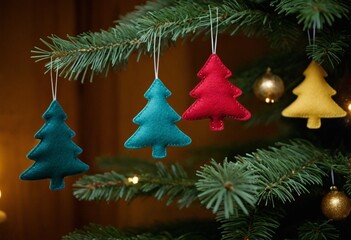 Handcrafted felt shapes in minimalist ornament designs - Vibrant holiday spirit style