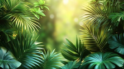 White background with palm leaves evokes nature, sustainability, and a relaxing summer atmosphere